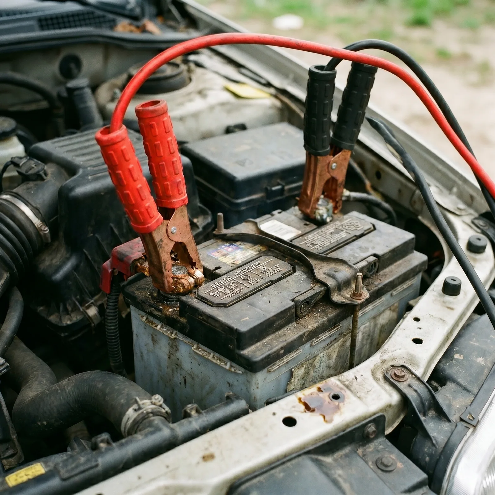 Car battery being tested
