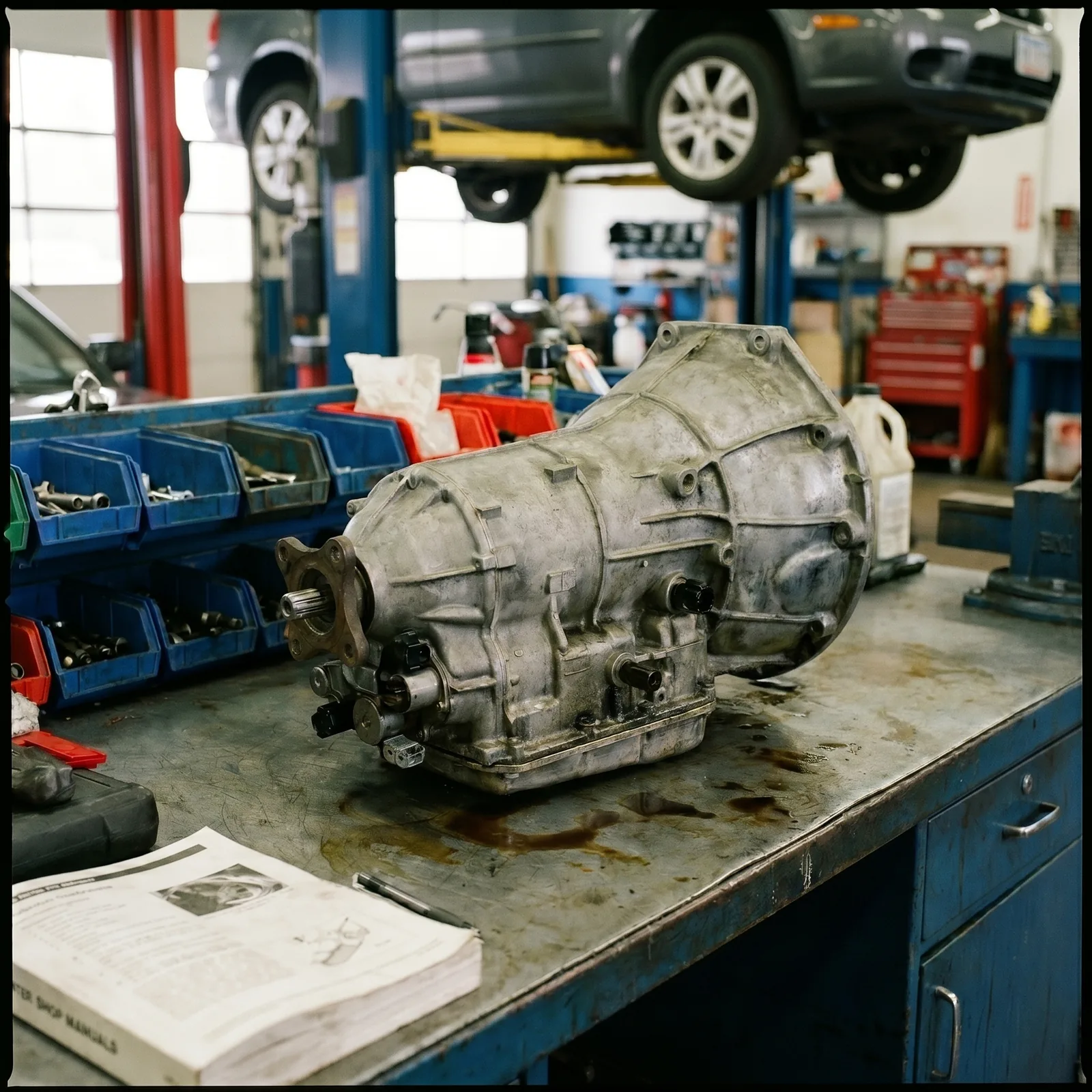 Mechanic servicing a transmission